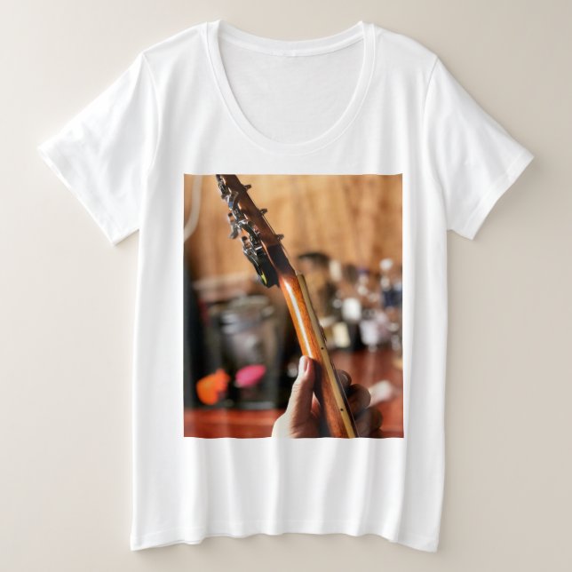 Pretty Acoustic Guitar Plus Size T-Shirt (Design Front)