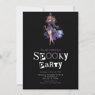Pretty Adult Witch Blue and Black Halloween Invitation