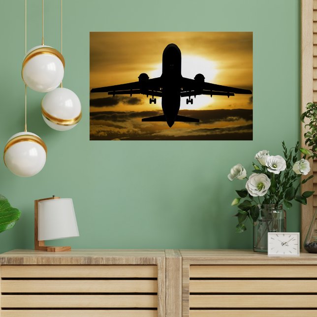 Pretty Aeroplane and Sunset Photo, Fun Aviation Poster (Creator Uploaded)