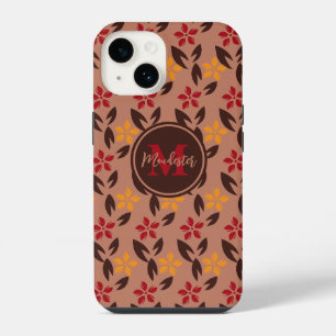 Pretty Aesthetic Brown Monogram Floral Pattern iPhone 14 Case