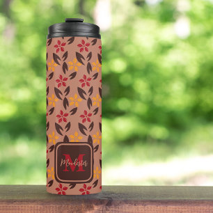 Pretty Aesthetic Brown Monogram Floral Pattern Thermal Tumbler