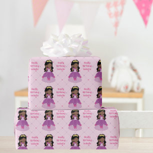 Pretty African American Princess Custom Birthday Wrapping Paper