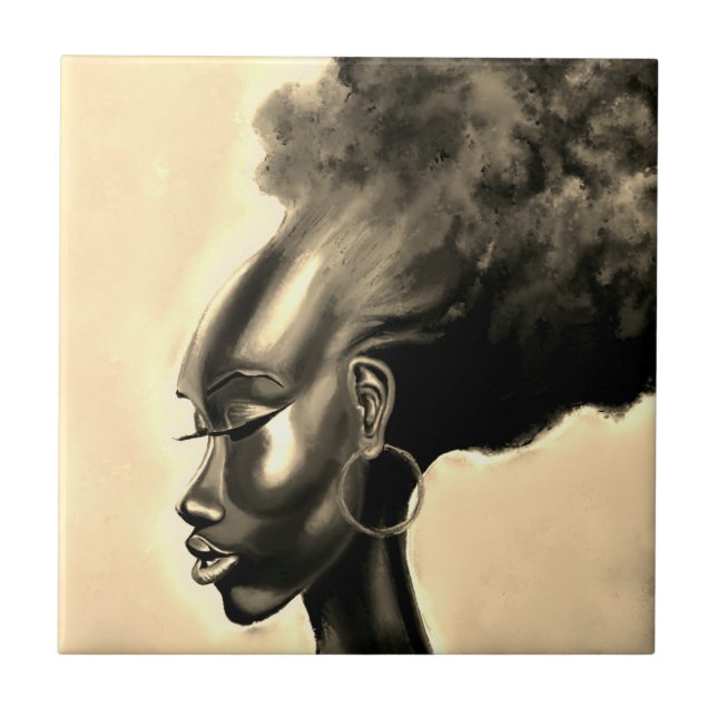 Pretty African Woman Painting Tile (Front)