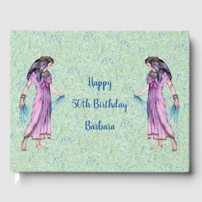 Pretty Ancient Egyptian Woman Birthday Green Blue Guest Book (Front)