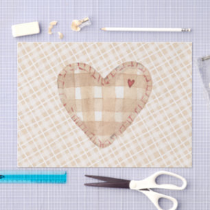 Pretty and classy farm house checked Heart Brown Tissue Paper