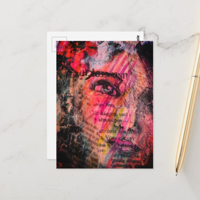pretty and colorful abstract face mixed media postcard