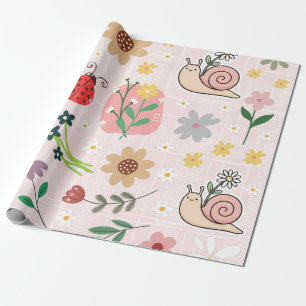 Pretty and cute graphic illustrations Floral Pink Wrapping Paper