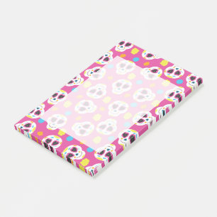 Pretty and Cute Sugar Skulls on Pink Post-it Notes