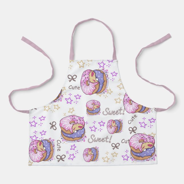 Pretty and cute watercolor donuts Purple kids Apron (Front)