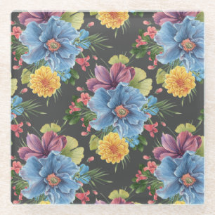 Pretty And  Dark Floral  Glass Coaster