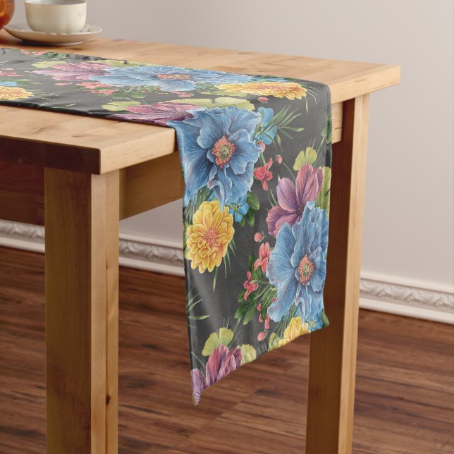 Pretty And  Dark Floral  Medium Table Runner (In Situ)