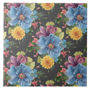 Pretty And  Dark Floral  Tile