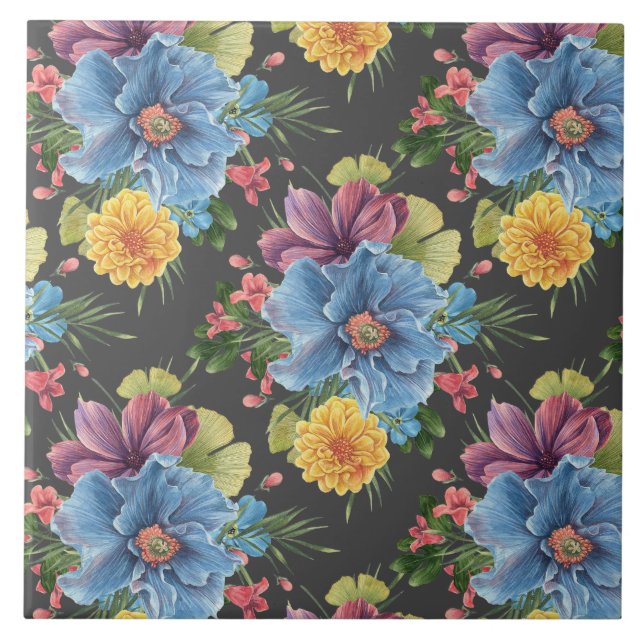 Pretty And  Dark Floral  Tile (Front)