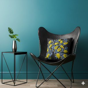 Pretty and delicate blue and yellow lemon vines cushion