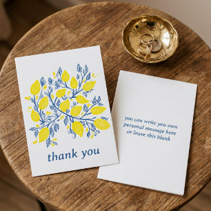 Pretty and delicate blue and yellow lemon vines thank you card