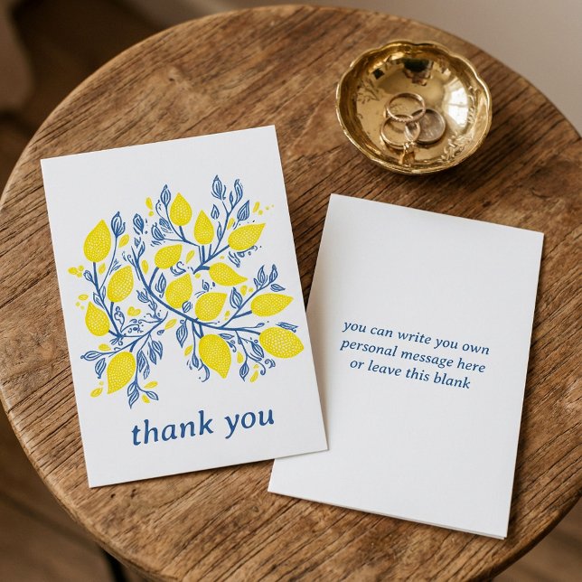 Pretty and delicate blue and yellow lemon vines thank you card (Pretty and delicate blue and yellow lemon vines thank you card)