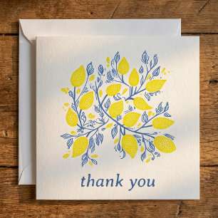 Pretty and delicate blue and yellow lemon vines thank you card