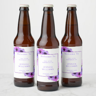 Pretty Anemones Floral 25th Birthday Beer Bottle Label