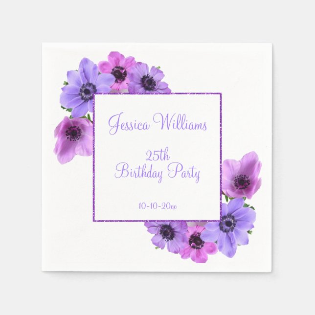 Pretty Anemones Floral 25th Birthday Napkin (Front)