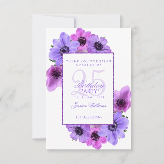Pretty Anemones Floral 25th Birthday Thank You Card (Front)