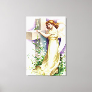 Pretty Angel And Cross Canvas Print