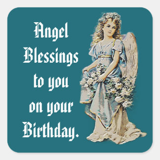 Pretty Angel With Flowers Square Birthday Sticker