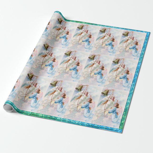 Pretty Angels With Bell Wrapping Paper (Unrolled)