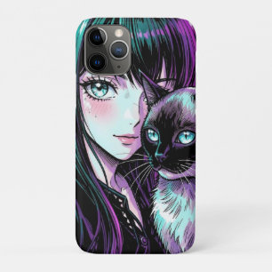Pretty Anime Girl and Siamese Cat Case-Mate iPhone Case