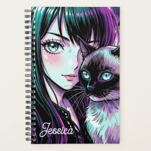 Pretty Anime Girl and Siamese Cat Planner
