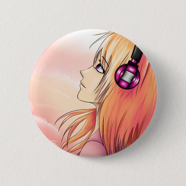 Pretty Anime girl at sunset 6 Cm Round Badge (Front)