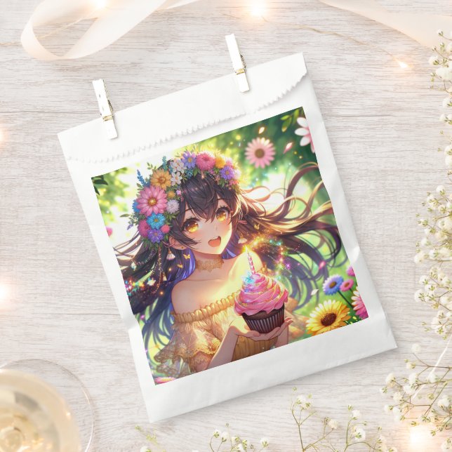 Pretty Anime Girl Birthday  Favour Bags (Clipped)