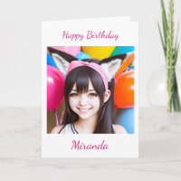Pretty Anime Girl in fox ears Balloons Birthday