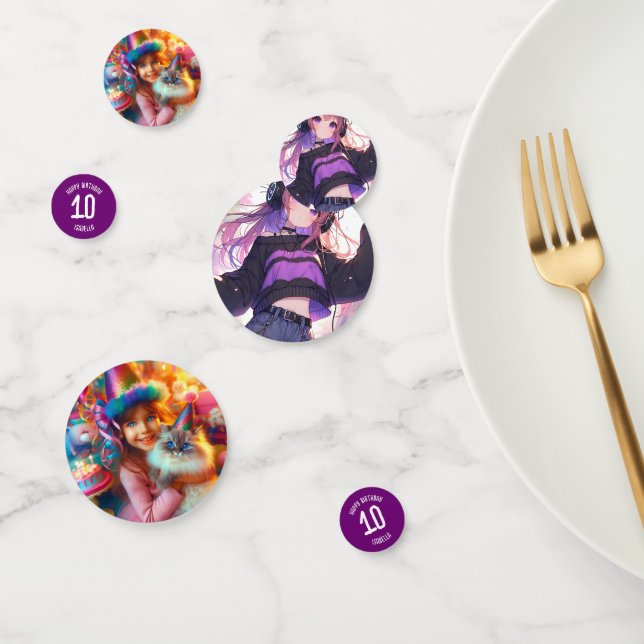 Pretty Anime Girl Personalised Birthday Confetti (Group)