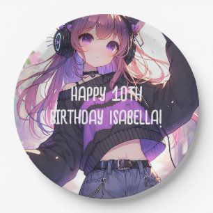 Pretty Anime Girl Personalised Birthday Paper Plate