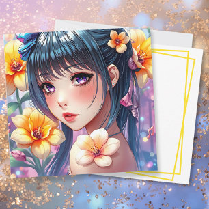 Pretty Anime Girl   Thinking of You Card