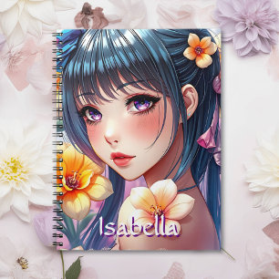 Pretty Anime Girl with Daffodils Personalised Notebook