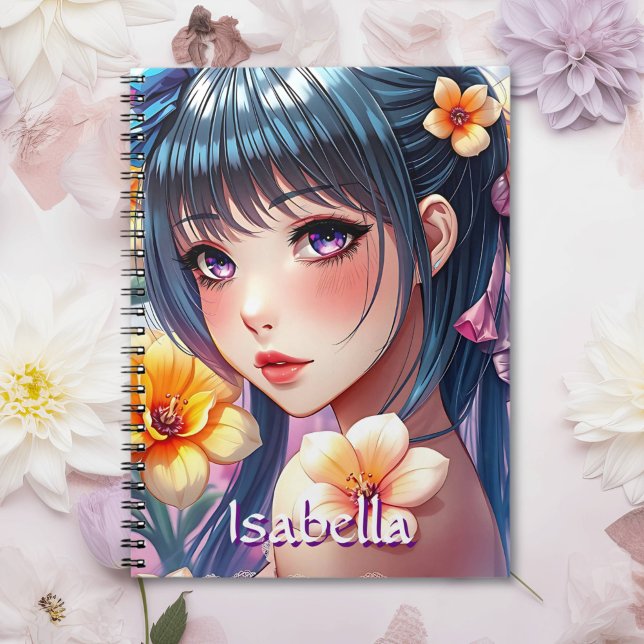 Pretty Anime Girl with Daffodils Personalised Notebook (Creator Uploaded)