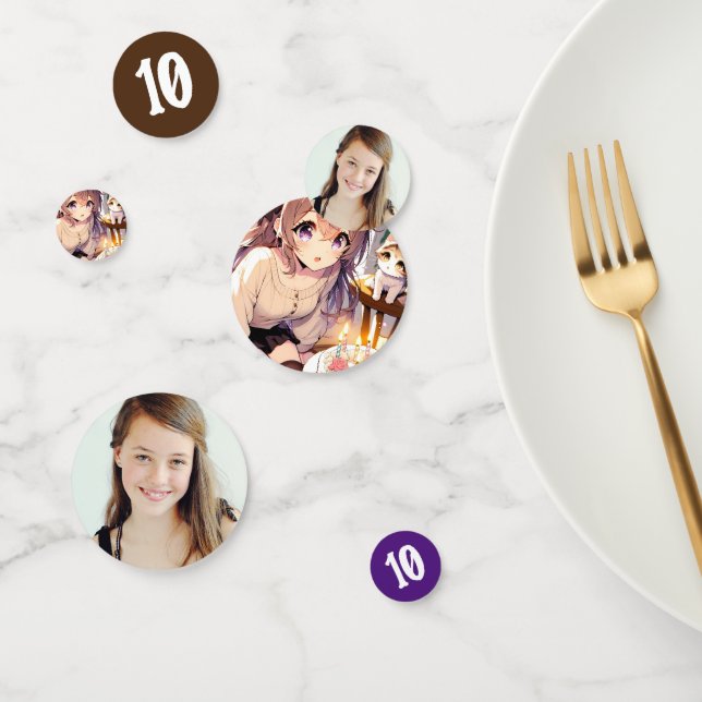 Pretty Anime Girl with Kitten and Birthday Cake Confetti (Group)