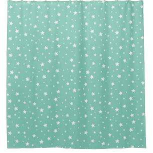 Pretty Aqua and White Stars Celestial Sky Shower Curtain