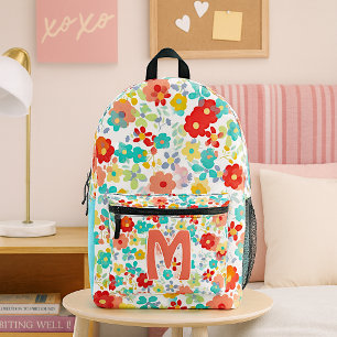 Pretty Aqua Blue Blush Pink Red Floral Pattern Printed Backpack