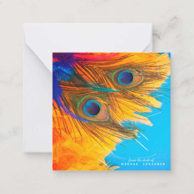 Pretty Aqua Blue Elegant Peacock Feather Card (Front)