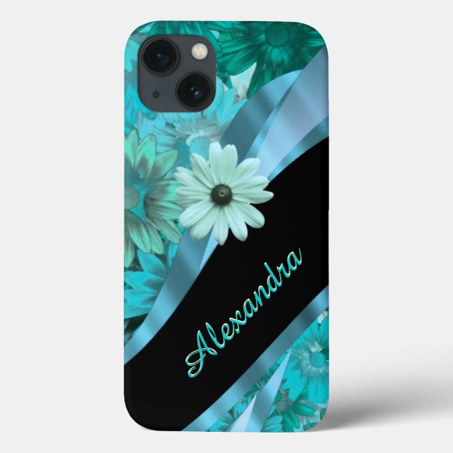 Pretty aqua blue floral pattern personalised Case-Mate iPhone case (Back)