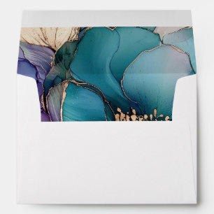 Pretty Aqua Blue Purple Gold Floral Envelope