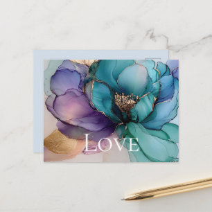 Pretty Aqua Blue Purple Gold Floral Love Postcard