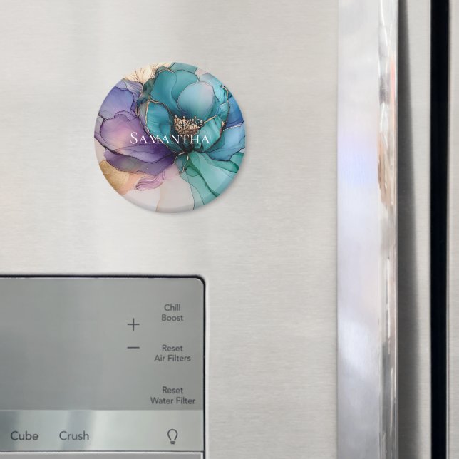 Pretty Aqua Blue Purple Gold Floral  Magnet (In Situ (Fridge))