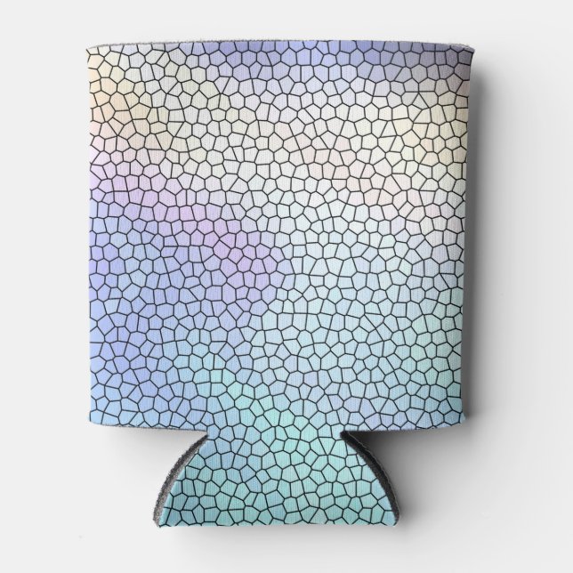 Pretty Aqua Blue Purple Pastel Mosaic Tiles Can Cooler (Front)