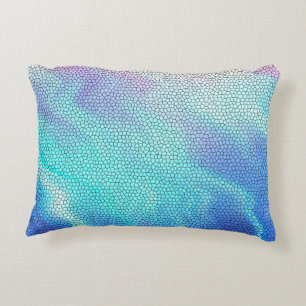 Pretty Aqua Blue Purple Pastel Mosaic Tiles Decorative Cushion