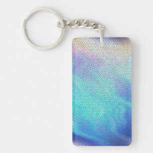 Pretty Aqua Blue Purple Pastel Mosaic Tiles Key Ring
