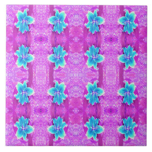 Pretty Aqua Blue Stargazer Lily on Purple Tile