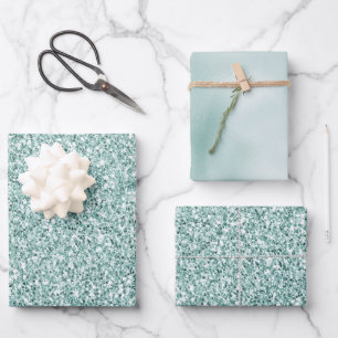 Pretty Aqua Mint Glitzy Glitter       Wrapping Paper Sheet